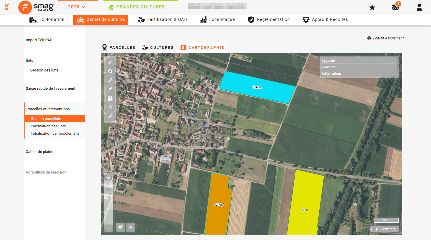 Interface cartographique de Smag Farmer